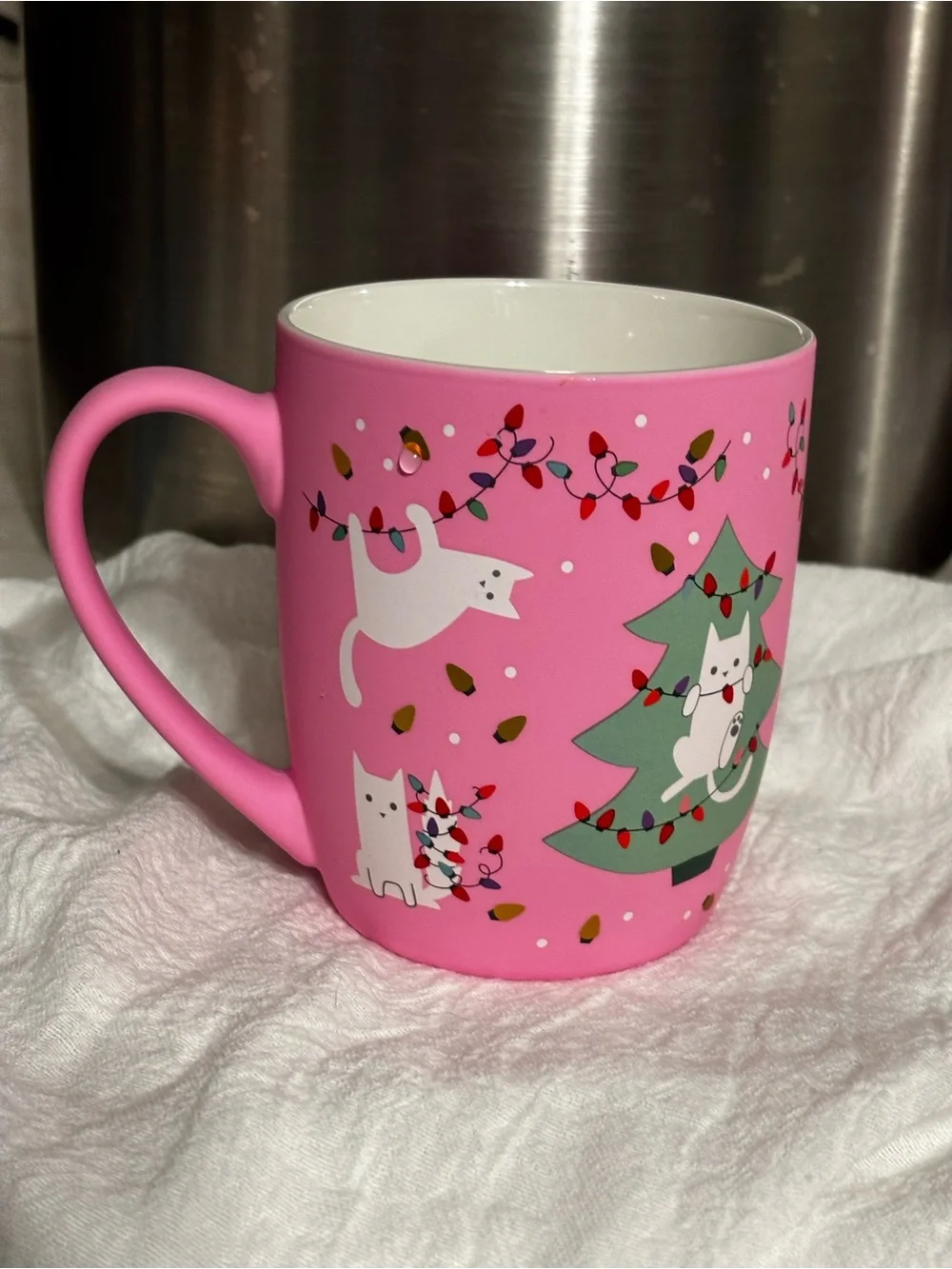 Peppermint & Pines Cat in Christmas Lights and Christmas Tree Mug